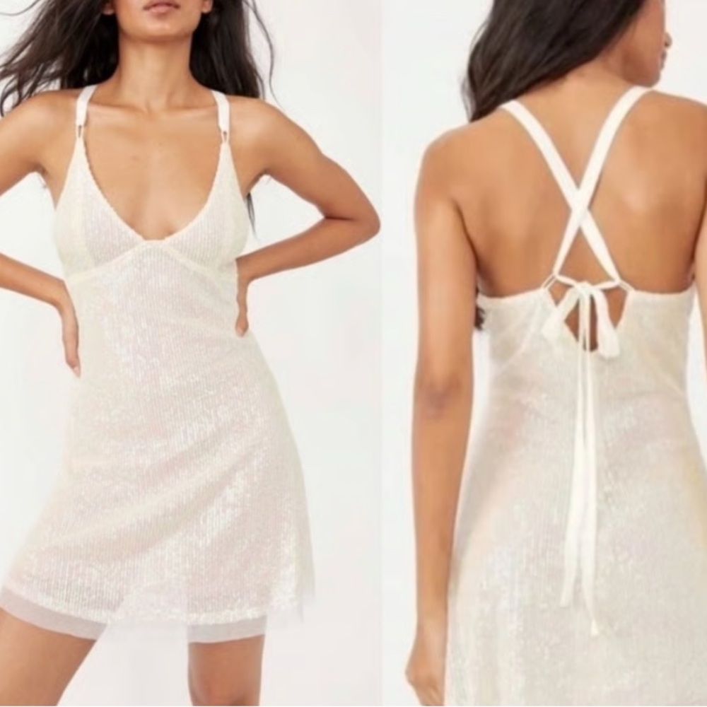 Free People Gold Rush Mini Dress in Icicle Pearl - Picture 6 of 13